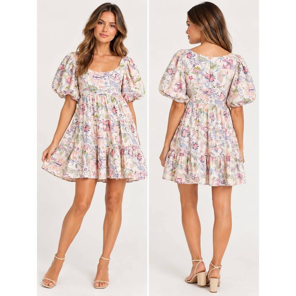 Cinq à Sept Ethel Paisley Puff Sleeve Babydoll Dress Size 8 - Picture 2 of 10